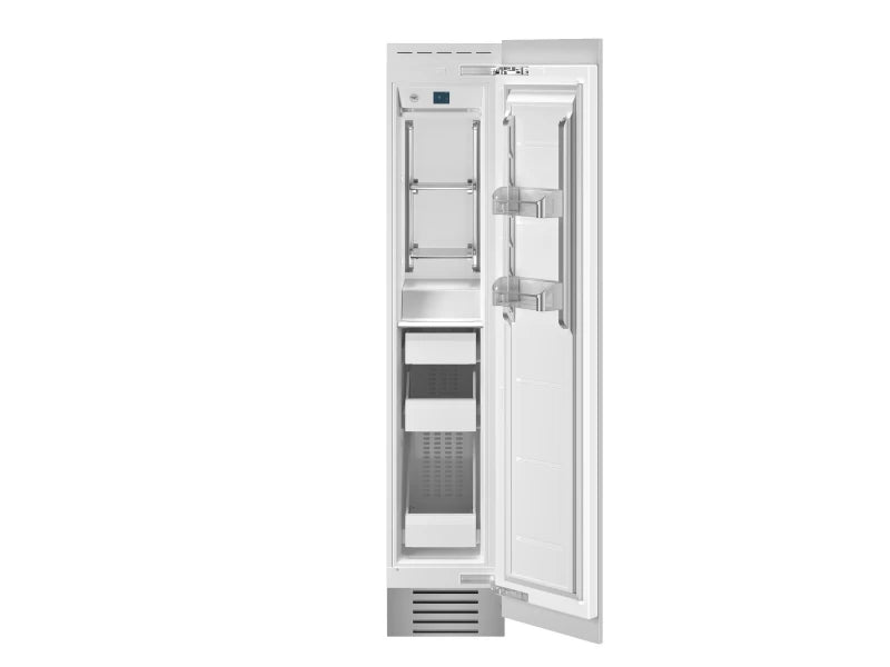 Bertazzoni REF18FCIPRR BZ-18" BI FREEZER COL PNL RDY RT SWING D open showcasing interior with shelves.