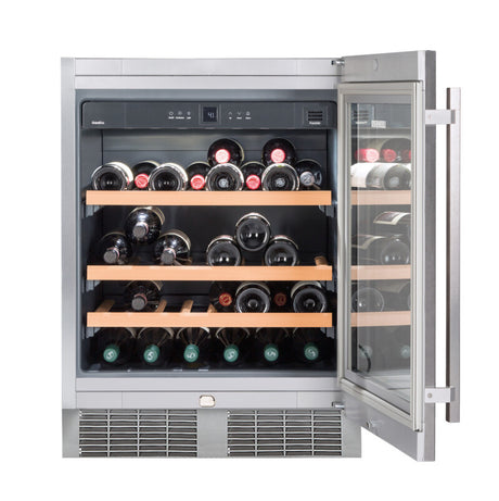 Liebherr WU-4500 LI-24"UNDER-COUNTER SINGLE ZONE WINE cooler with digital display and LED lighting.