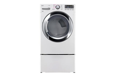 LG Appliance DLEX3370W LG FRONT LOAD STEAM DRYER-ELECTRIC WHITE front view, luxury appliance for efficient laundry.