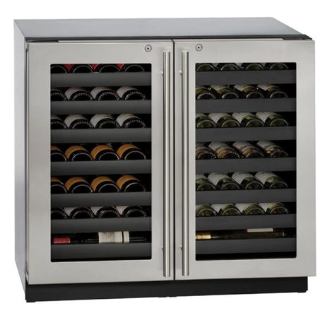 U-Line 3036WCWCS-13B UL-WINE CAPTAIN 36" SS LOCKING DOOR wine cooler showcasing spacious wine storage.