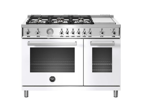 Bertazzoni PROF486GGASBIT 48" Professional Series All Gas Range, Six Burners, Electric Griddle, White.