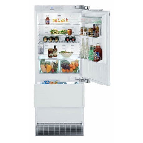 Liebherr HC-1550 LI-30"CUSTOM FINISH BTM MNT REF/FRZ with organized fresh food and beverages inside.