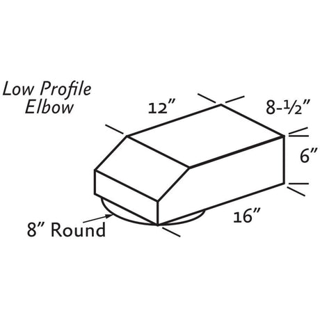 Hestan AKVBE8 - Low Profile Elbow Vent - 8 Inch Round to 6 Inch x 8-1/2 Inch Rect. diagram showing dimensions for appliance use.