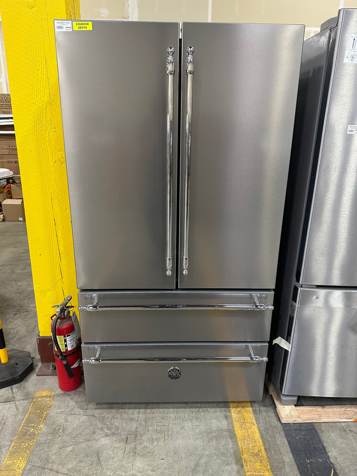 BERTAZZONI REF36FDFIXNV 36 inch Freestanding French Door Professional Series stainless steel refrigerator.