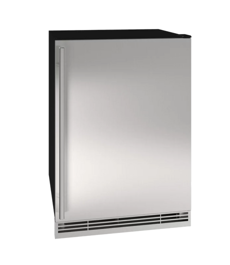 U-Line UHRE124-SS01A UL-SOLID REF 24" REV HINGE SS SOLID 115V refrigerator with sleek stainless steel design.