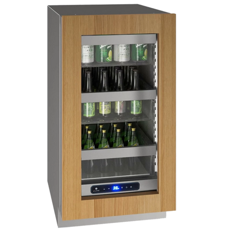 U-Line UHRE518-IG01A UL-GLASS REF 18" REV HINGE INTR 115V luxury beverage cooler with adjustable shelves and digital display.