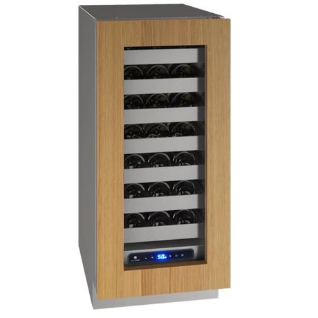 U-Line UHWC515-IG01A UL-WINE CAPTAIN 15" REV HINGE INTR 115V wine cooler with wooden finish and adjustable shelves