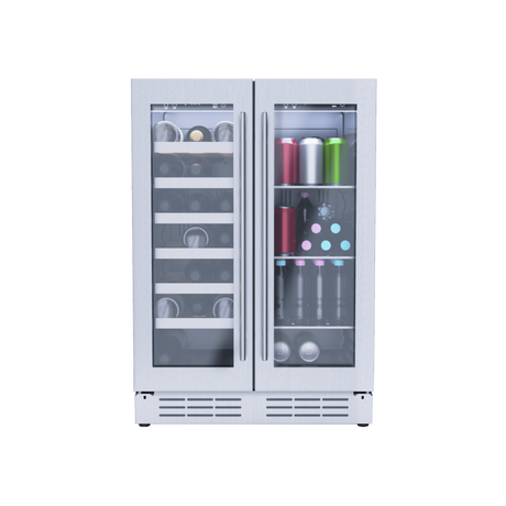 ELICA EBF52SS1 24 Inch Freestanding/Built-In Dual Zone Beverage Center with 4.8 Cu. Ft. Capacity, 21 Bottles, 60 Cans, 9 Shelves