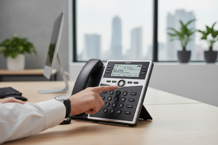 desk phone with had starting to dial