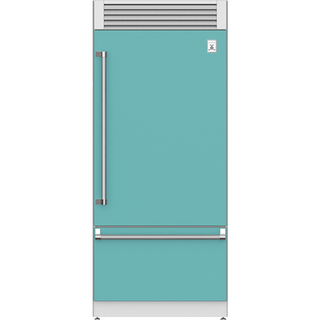 Hestan KRPR36-TQ - 36 Inch Built-In Bottom Freezer Refrigerator with Top Compressor, 18.5 cu ft. Capacity, Bora Bora Turquoise.